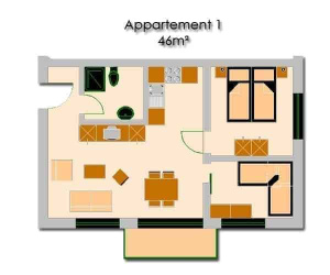 Grundriss einer modernen Ferienwohnung in Pettneu mit Balkon und heller Raumaufteilung